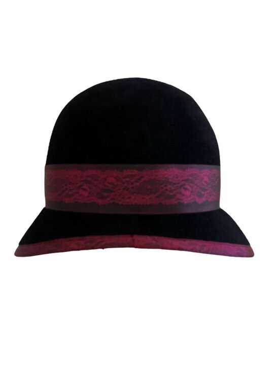 Louise Green Black Burgundy Lace Ribbon Bow Hat Cloche Style 100% Wool USA main image 6